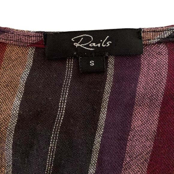 Rails Lucca Mini Dress Women's Sz S Linen Blend Striped Smocked V-Neck Coquette - Picture 15 of 16